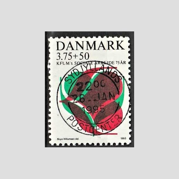 FRIMRKER DANMARK | 1993 - AFA 1052 - KFUM 75 r. - 3,75 Kr. + 50 re rd/grn/sort - Pragt Stemplet