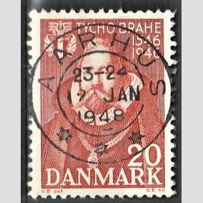 FRIM�RKER DANMARK | 1946 - AFA 298 - Tycho Brahe - 20 �re brunr�d - Pragt Stemplet Aarhus