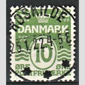 FRIM�RKER DANMARK | 1921-22 - AFA 124 - B�lgelinie 10 �re gr�n - Lux Stemplet Roskilde