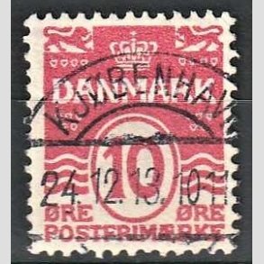 FRIM�RKER DANMARK | 1912 - AFA 65 - B�lgelinie 10 �re karminrosa - Lux Stemplet Kj�benhavn