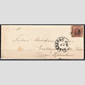 FRIMRKER DANMARK | 1858-62 - AFA 7 - 4 Skilling brun p brev - Stemplet