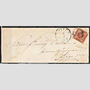 FRIMRKER DANMARK | 1858-62 - AFA 7 - 4 Skilling brun p brev - Stemplet