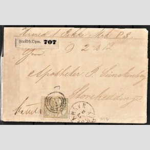 FRIMRKER DANMARK | 1864-70 - AFA 15 - 16 Skilling oliven - Krone Scepter - single p brev til Storeheddinge - Stemplet