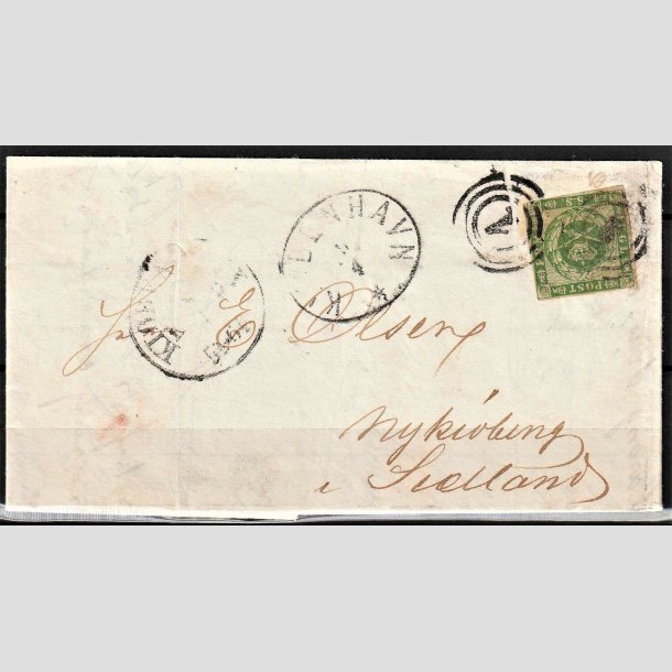 FRIMRKER DANMARK | 1858-62 - AFA 8 - 8 Skilling grn p brev - Stemplet