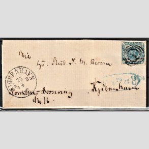 FRIMRKER DANMARK | 1854-57 - AFA 3 - 2 Skilling bl p flot brev - Stemplet