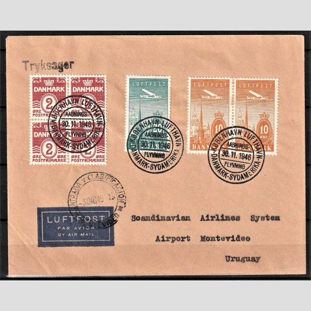 FRIMRKER DANMARK | 1934 - AFA 216,218 - Ny Luftpost 10 re gul x 2 + 20 re mv. p Luftpost brev - Stemplet