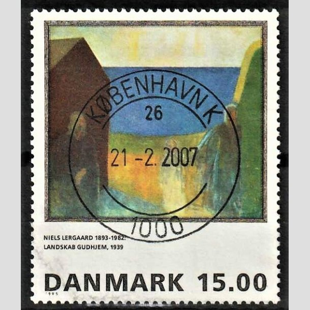 FRIMRKER DANMARK | 1995 - AFA 1100 - Niels Lergaard - 15,00 Kr. flerfarvet - Pragt Stemplet Skive