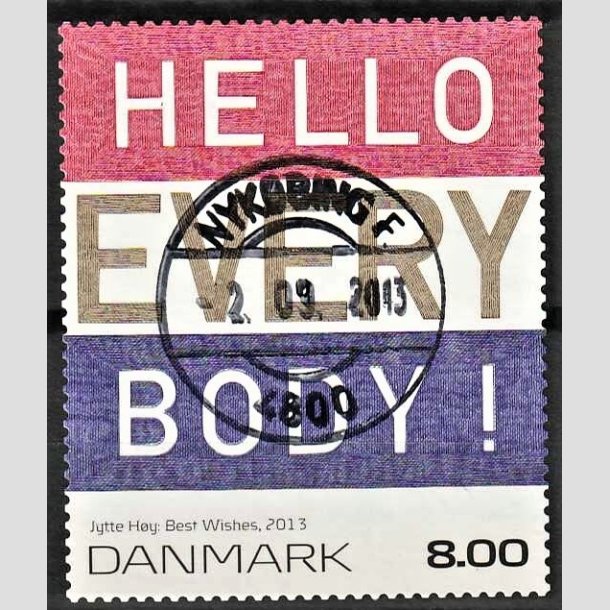 FRIMRKER DANMARK | 2013 - AFA 1755 - Frimrkekunst - Best wishes - 8,00 Kr. flerfarvet - Pragt Stemplet 