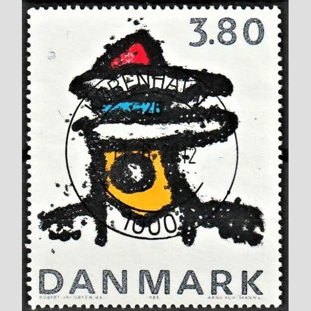 FRIMRKER DANMARK | 1985 - AFA 846 - Kunst af Robert Jacobsen - 3,80 Kr. flerfarvet - Lux Stemplet