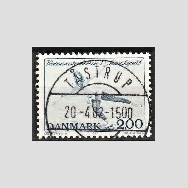 FRIMRKER DANMARK | 1982 - AFA 745 - WM i kunstskjtelb - 2 Kr. bl - Pragt Stemplet Tstrup