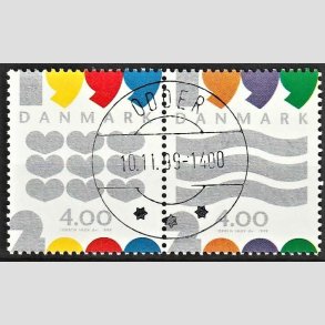 FRIM�RKER DANMARK | 1999 - AFA 1232-33 - Millennium-frim�rker - 4,00 + 4,00 Kr. sammentryk - Pragt Stemplet