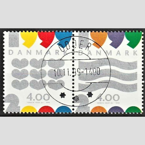 FRIMRKER DANMARK | 1999 - AFA 1232-33 - Millennium-frimrker - 4,00 + 4,00 Kr. sammentryk - Pragt Stemplet