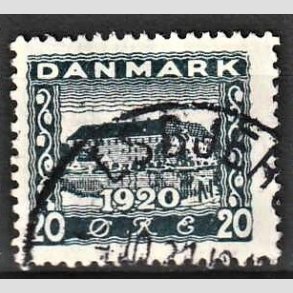FRIM�RKER DANMARK | 1920-21 - AFA 113x - Genforening 20 �re bl� VARIANT uden perle i O - Stemplet
