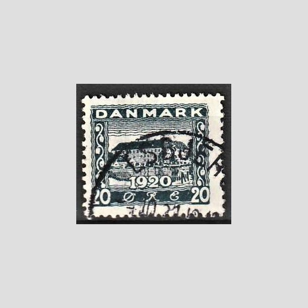 FRIMRKER DANMARK | 1920-21 - AFA 113x - Genforening 20 re bl VARIANT uden perle i O - Stemplet