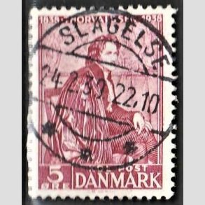 FRIM�RKER DANMARK | 1938 - AFA 249 - Thorvaldsen 5 �re r�dlilla - Lux Stemplet Slagelse