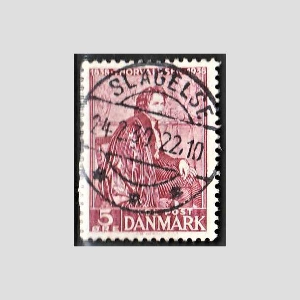 FRIMRKER DANMARK | 1938 - AFA 249 - Thorvaldsen 5 re rdlilla - Lux Stemplet Slagelse