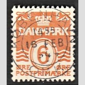FRIM�RKER DANMARK | 1940 - AFA 254 - B�lgelinie 6 �re orangegul - Lux Stemplet 