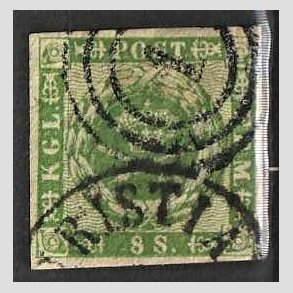 FRIMRKER DANMARK | 1858-62 - AFA 8 - 8 Skilling grn - Stemplet, med svensk ankomst