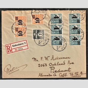 FRIMRKER DANMARK | 1934 - AFA 222,221 - 10/30 re + 4/25 re provisorier p anbefalet brev til USA - Lux Stemplet