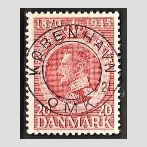 FRIM�RKER DANMARK | 1945 - AFA 291 - Chr. X 75 �r 20 �re r�d - Pragt Stemplet K�benhavn