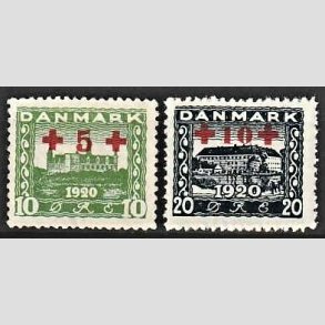 FRIMRKER DANMARK | 1921 - AFA 120,121 - +5 +10 re grn og +10 +20 re bl Rde Kors provisorier - Ubrugt