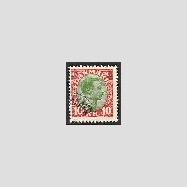 FRIMRKER DANMARK | 1927-28 - AFA 177 - Chr. X 10 Kr. rd/grn - Stemplet