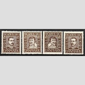 FRIM�RKER DANMARK | 1924 - AFA 140-143 - Postjubil�um 20 �re brun i komplet s�t - Postfrisk/Ubrugt