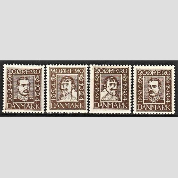 FRIMRKER DANMARK | 1924 - AFA 140-143 - Postjubilum 20 re brun i komplet st - Postfrisk/Ubrugt