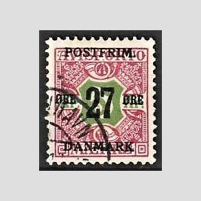 FRIMRKER DANMARK | 1918 - AFA 96 - 27 re/5 Kr. rd/grn provisorium - Stemplet