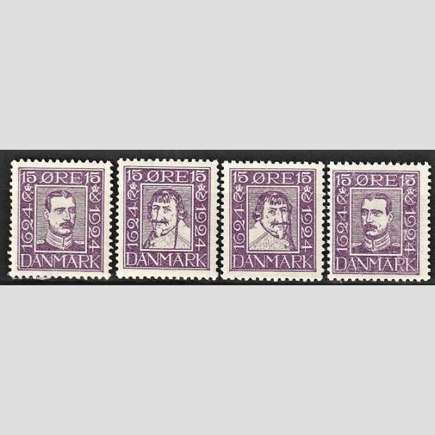 FRIMRKER DANMARK | 1924 - AFA 136-139 - Postjubilum 15 re violet i komplet st - Postfrisk/Ubrugt