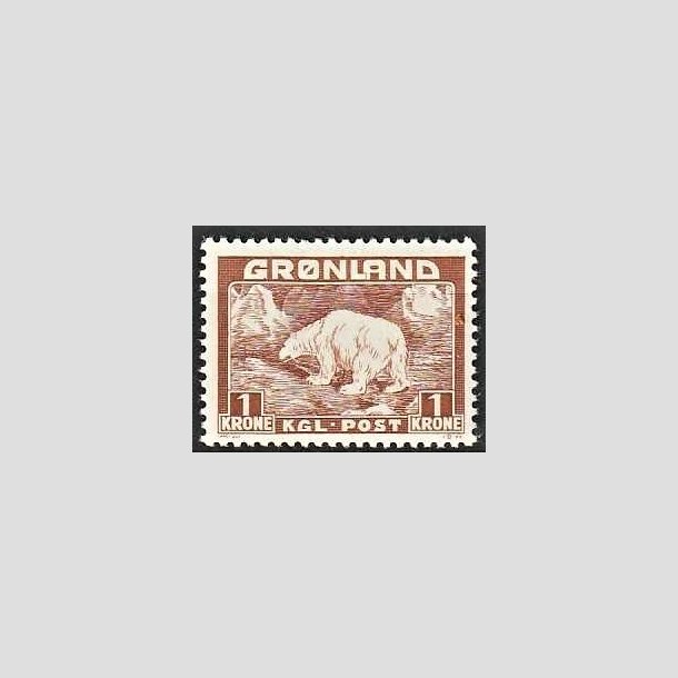 FRIMRKER GRNLAND | 1938 - AFA 7 - Isbjrn - 1 kr. gulbrun - Postfrisk