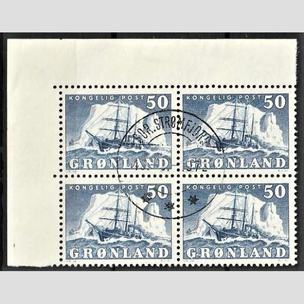 FRIMRKER GRNLAND | 1950 - AFA 33 - Gustav Holm - 50 re bl i 4-blok - Pnt Stemplet
