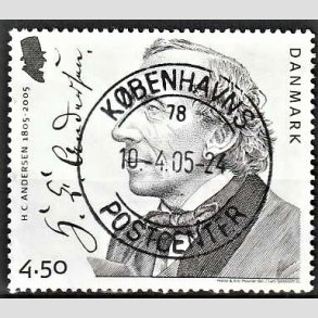 FRIM�RKER DANMARK | 2005 - AFA 1422 - H. C. Andersen - 4,50 Kr. portr�t - Pragt Stemplet