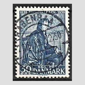 FRIM�RKER DANMARK | 1938 - AFA 251 - Thorvaldsen 30 �re bl� - Lux Stemplet Aabenraa
