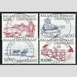 FRIMRKER GRNLAND | 2001 - AFA 368-71 - Arktiske vikinger III. - 1,00 - 10,00 kr. flerfarvet - Lux stemplet