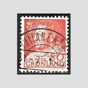 FRIMRKER GRNLAND | 1963 - AFA 57 - Frederik IX - 80 re orangegul - Lux Stemplet