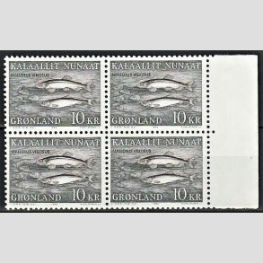 FRIM�RKER GR�NLAND | 1986 - AFA 168 - Ammassatter. - 10,00 kr. sortgr�n/brun i 4-blok - Postfrisk