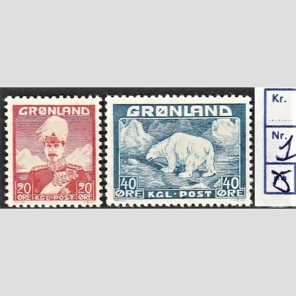 FRIMRKER GRNLAND | 1946 - AFA 26,27 - Christian X + Isbjrn - 20 re + 40 re i st - Postfrisk