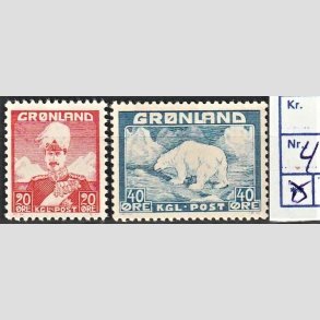 FRIMRKER GRNLAND | 1946 - AFA 26,27 - Christian X + Isbjrn - 20 re + 40 re i st - Postfrisk