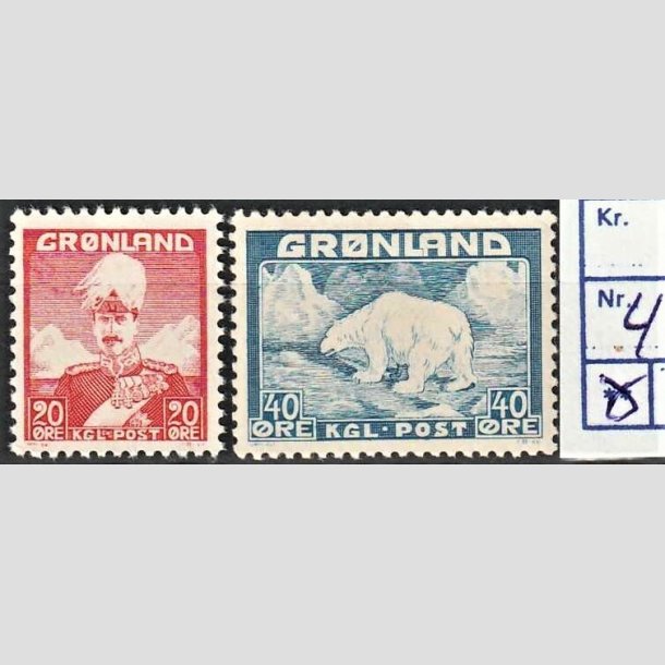 FRIMRKER GRNLAND | 1946 - AFA 26,27 - Christian X + Isbjrn - 20 re + 40 re i st - Postfrisk