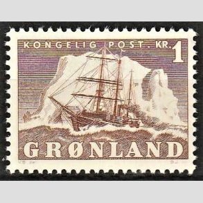 FRIMRKER GRNLAND | 1950 - AFA 34 - Gustav Holm - 1 kr. brun - Postfrisk