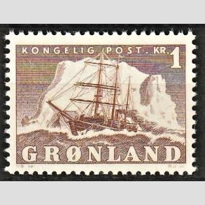 FRIMRKER GRNLAND | 1950 - AFA 34 - Gustav Holm - 1 kr. brun - Postfrisk