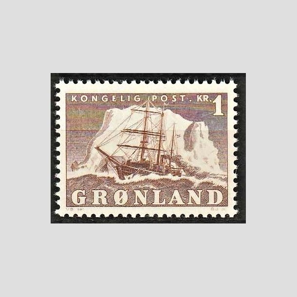 FRIMRKER GRNLAND | 1950 - AFA 34 - Gustav Holm - 1 kr. brun - Postfrisk