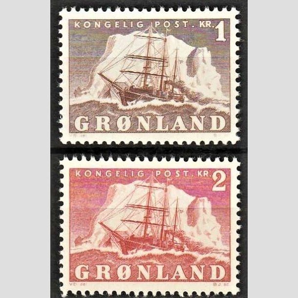 FRIMRKER GRNLAND | 1950 - AFA 34,35 - Gustav Holm - 1 kr. + 2 kr. - Postfrisk