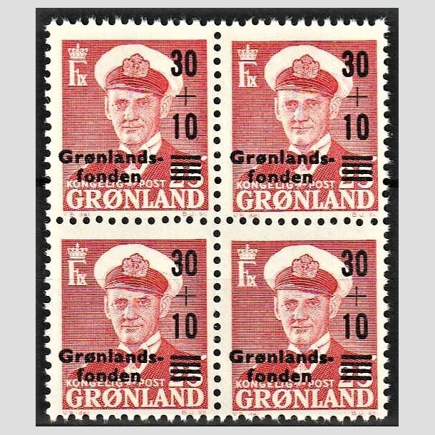 FRIMRKER GRNLAND | 1959 - AFA 43 - Grnlandsfonden - 30 + 10/25 re rd i 4-blok - Postfrisk