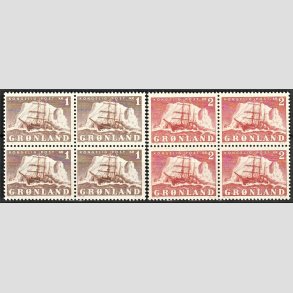 FRIMRKER GRNLAND | 1950 - AFA 34,35 - Gustav Holm - 1 kr. + 2 kr. i 4-blokke - Postfrisk