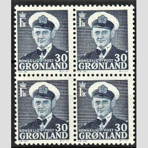 FRIMRKER GRNLAND | 1953 - AFA 36 - Frederik IX - 30 re bl i 4-blok - Postfrisk
