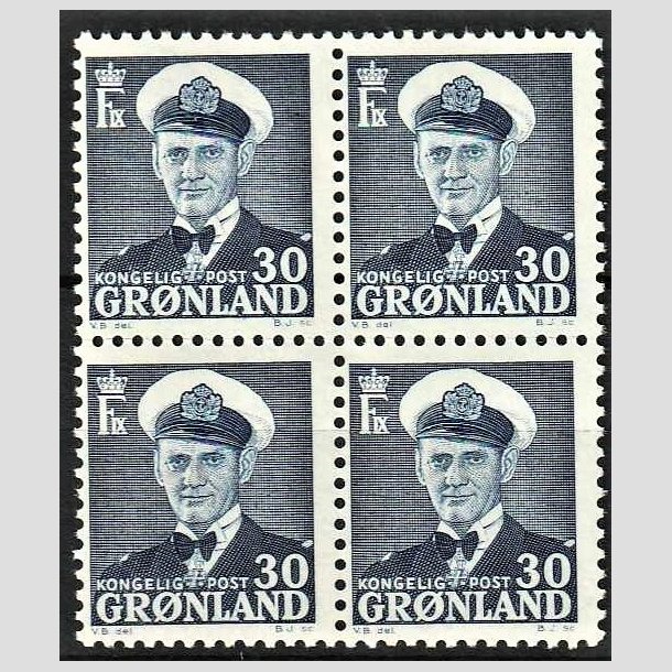 FRIMRKER GRNLAND | 1953 - AFA 36 - Frederik IX - 30 re bl i 4-blok - Postfrisk