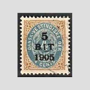 FRIM�RKER DVI | 1905 - AFA 33 | 5 BIT/4 c. brun/bl� provisorium - Stemplet