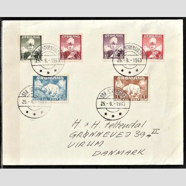 FRIMRKER GRNLAND | 1946 - AFA 27 mv. - Christian X + Isbjrn - 40 re bl mv. p brev - Stemplet